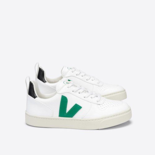 Veja V-10 Lace CWL Kids Trainers White/Green UK 75866